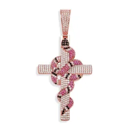 Ожерелья с подвесками в стиле хип-хоп, кубический цирконий, установка камня, Bling Iced Out, животное, змеиный крест, подвески, ожерелье для мужчин, женщин, рэпер J2256