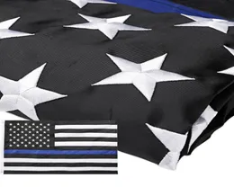 Thin Blue Line Flag 3x5 ft broderade stjärnor Syna ränder robusta mässing Grommets för amerikansk polisflagga som hedrar Law EnforCemen3883270