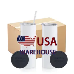 Bulk Stocked US CA Warehouse 20-Unzen-Becher für Sublimations-DIY-Druck Deckel Strohbierkrug Wasserflasche Outdoor-Campingbecher 0315