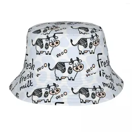 Berets Kawaii Cow Pattern Doydle Duidle Hat للرجال نساء الصيف سفر حيوان مرن Hip Hop Vicearman Fisherman