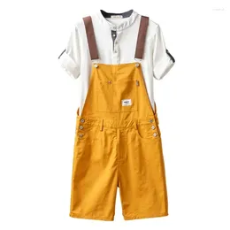 Mäns jeans 2023 Summer Men Bib Pants Solid Color Casual Shorts Jumpsuits Streetwear Joggers Multi Pockets Fashion Suspenders lastövergripande