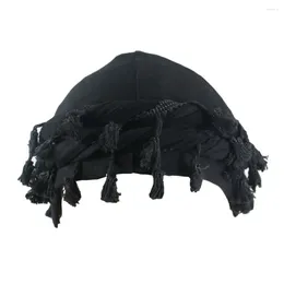 Berets Men Bandana Hat Dancing Hip Hop Style Czarny turban męski z Burr Trime Fringe Trend Bawełna głowa na włosy