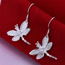 Women's Sterling Silver Plated Stone Dragonfly Charm Earrings GSSE009 Fashion 925 Silver Plate Earring Jewelry Gift3041