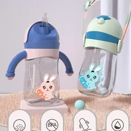 Baby Bottles# Cartoon Anti-choke Straw Cup Baby Learn Drinking Bottles Baby Straw Bottle with Handles Feeding Bottles Leakproof Water Bottles 231024