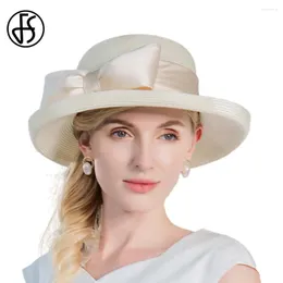 BERETS FS BEIGE BIG BOWKNOT女性の結婚式とワイドブリムエレガントなソンブレロスレディースファッションレトロキャップフェドーラ