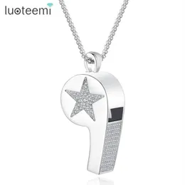 Colares pingentes Luoteemi na moda branco ouro cor apito colar para mulheres de alta qualidade cz cristal estrelas em forma de jóias presente2717