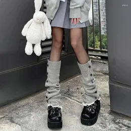 Women Socks Lace Button Calfs Leg Cover Autumn/Winter Japanese Knitted Long JK Student Sweet Girl Warmers Warm Lolita