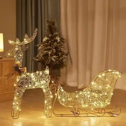 Christmas Decorations Christmas Deer Cart Ornaments Gold Reindeer Sleigh Christmas Decorations for Home Xmas Gifts Year Party Decor Noel 231025