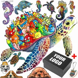 Puzzles Tier Holzpuzzles Schildkröte Hund Puzzle Brettspiele Holzspielzeug Interaktive Familienspiele DIY Basteln Lernspielzeug für Kinder ErwachseneL231025