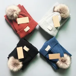 Baby australia hattar barn barn hatt halsduk sätter gåva flickor pojkar barn tjej mössor söt vinter varm stickad pompom baby cap beanie solid hårball 1-4 u6rs#