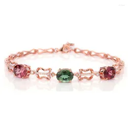 Link Bracelets Ociki Cubic Zirconia Colourful Crystal Bracelet Rose Gold Color Bohemia Jewelry Wholesale For Women Girls Gift Drop