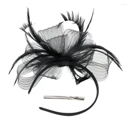 Банданы, сетчатая шляпа для чаепития, повязка на голову, женские шапки для волос, модные нарядные женские женские с искусственными перьями