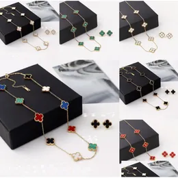 Brand Clover Necklace Earrings Set Gold Earring Stainless Steel For Women High Quality Crystal Jewelry Drop Delivery Dh0Rq