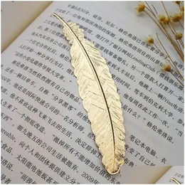 Bokmärke grossist Diy Metal Feather Bookmarks Dokument Bok Mark Label Golden Sier Rose Gold Bookmark Office School Supplies Office S DHHME