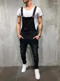 Calças de brim masculinas Pantalones Jean Hombre 2023 Dungarees Homens Bib Calças Cor Sólida Destruída Buraco Slim Fit Denim Macacão Rasgado