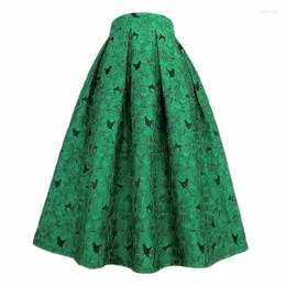 Saias 2023 outono elegante coreano luxo elegante feminino vintage verde floral bordado alta saia longa rock senhoras festival outfits