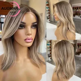 180densität HD transparente Spitzenperücken Spitzenfront menschliches Haar Perücken Kurzes Wellenspitzen -Vorderperücken Blonde Highlights Synthetic Perücken