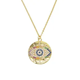 Boho 2019 Trendy Gold Classic Turkish Evil Eye 펜던트 목걸이를위한 작은 화려한 무지개 CZ 세련된 여성 보석 Gifts292Q