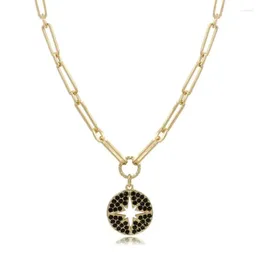 Pendant Necklaces Gold Color Chain Star Hollow Disk With Black Glass Decorate Necklace Women Jewelry Gift