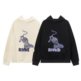 Högkvalitativ designer Rhude Mens Rh Hooide Sweatshirts Tryck Hip Hop Streetwear Loose Oversize Pullover Hooded Long Sleeves Wholesale