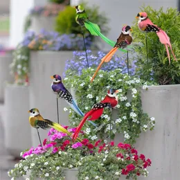 Decorações de jardim 6 pcs espuma artificial pássaros estacas ao ar livre quintal decoração de jardim colorido 3d falso simulado decoração de pássaros para casa vaso de flores cama 231025