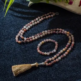 Chokers 8mm Violet Stone Beads Atados 108 Mala Colar Meditação Yoga Oração Japamala Set para Homens e Mulheres 231025