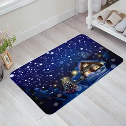 Carpet Christmas Tree House Lights Snowflakes Night Building Kitchen Doormat Bedroom Bath Floor Door Mat Area Rugs Home Decor 231025