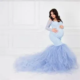 Sexy Lace Shoulderless Pregnancy Dress Pography Long Sleeve Mesh Maternity Maxi Gowns For Po Shoot Pregnant Women Dress Y200805263q