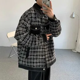 Kurtki Koreańska nisza mody splot tweed płaszcze Mężczyźni Lekkie luksusowe retro jesień i zima 2023 Nowe kurtki z pojedynczych piersi N37 YQ231025