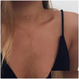 Pendant Necklaces 2021 Simple Gold Sier Color Chain Choker Necklace Long Beads Tassel Chocker Necklaces For Women Collar Collier Ras D Othxb