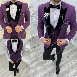 Ternos masculinos Blazers Primavera / Outono Fumar Negócios Homens Ternos 3 Peças Conjunto Noivo Desgaste Do Casamento Smoking Custom Made Preto Pico Lapela Jaqueta + Colete + Calça Q231025