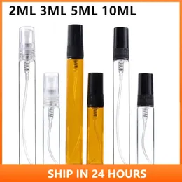 Parfüm Şişesi Toptan 100/200pcs 2ml 5ml 10ml Siyah Clear Mini Parfüm Cam Şişe Boş Kozmetik Şişesi Örnek İnce Cam Şişeler 4#1 231024