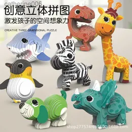 Quebra-cabeças encaixotado criança 3d quebra-cabeças jardim de infância brinquedos artesanais dinossauro modelo animal brinquedos de papel para crianças 2 a 4 anos de idade quebra-cabeçal231025