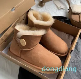 Botas Designer Neve Mulheres Bota Tasman Bailey Chestnut Inverno Fivela Pele Meio Joelho Curto Lady Sheepskin e Lã Integrado Glies Cabelo Chinelo