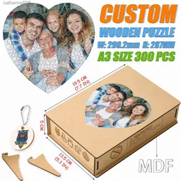 Puzzles niestandardowe drewniane puzzle spersonalizowana układanie miłości okrągły kształt pamiętne rzemieślnicze prezenty do rodzinnej dekoracji album z mdf drewniany boxl231025