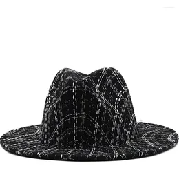 Berets Black/White Lattice Wide Brim Simple Top Top Hat Panama Feedoras Fedoras for Men Women Wool Blend Cap Jazz Cap