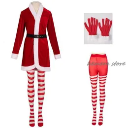 Cosplay Party Yetişkin Kadın Cosplay Noel Baba Kostüm Veet Seksi Kırmızı X Mas Elf Elbise Kadın Noel Kıyafet Çorap ile