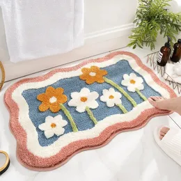 الحصير الاستحمام inyahome Farmhouse Bathmat Floor Rugh Floral Floral Shape Shape Mats Non-Slip Modern Carpet Floor Flous 231024