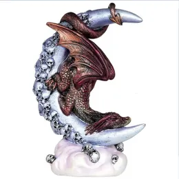 Christmas Decorations Halloween Decoration Ornaments Moon Dragon Statue Resin Artifact Gothic Style Decoration Skull Crescent Sculpture 231025