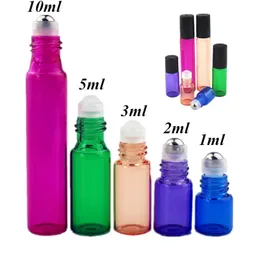 Bottiglia di profumo 50 pz/lotto 1 ml 2 ml 3 ml 5 ml 10 ml Profumo colorato Roll on Bottle con sfera in vetro/metallo Roller Doterra Fiale di olio essenziale Sottili 231024