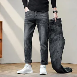 Jeans masculinos cumukkiyp quente e elegante mais veludo para homens outono inverno 2023