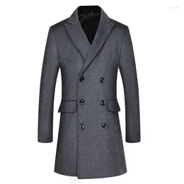 Мужское шерстяное мужское двубортное длинное полупальто премиум-класса в британском стиле, утепленная шерстяная мужская куртка-ветровка