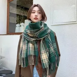 Sarongs Plaid Cashmere Scarf Autumn Winter Check Pashmina Scarves Warm Casual Affongler Female Shawl Coldsof Tassel 231025