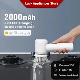 Cleaning Brushes 5in1 Magic Brush Electric Cordless USB Chargeable Spin Scrubber Polisher Sponge for Kitchen Bathroom Clean 231025