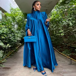 Afrykańskie kobiety styl mody elegancki satynowy maxi długa luźna szata longue mousseline femme streetwear Big huśtawka schebrany vestidos