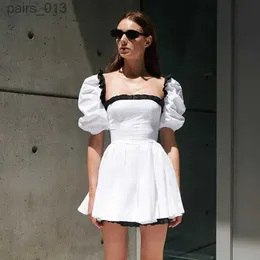 Vestidos casuales básicos Suninheart estilo francés verano vestido de manga de soplo encantador blanco cuadrado cuello fiesta de cumpleaños vacaciones mujeres YQ231025