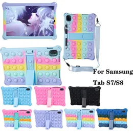 Samsung Galaxy Tab S7 S7 S8 11 인치 Fidget 푸시 방지 스레스 스탠드 보호 커버 어깨 끈으로 보호 커버를위한 부드러운 버블 실리콘 태블릿 코브 케이스.