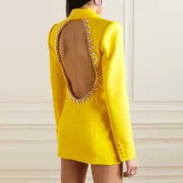 1009 XXL 2023 Outono Milan Runway Casaco Jaquetas Manga Longa Lapela Pescoço Poliéster Amarelo Botão de Alta Qualidade Moda Feminina Roupas ouulaidi