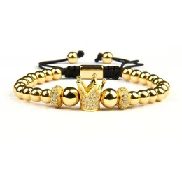 New Clear Cz Cylinders Crown Braiding Men Bracelet Whole 6mm Top Quality Brass Beads Party Gift Jewelry244u