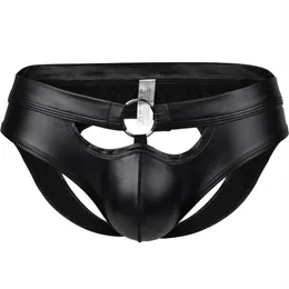 Unterhosen Herren-Slips aus Lacklederimitat mit hohlem Rücken und Hüftöffnung, trendige sexy Bodybuilding-Jugend-Slips 223M